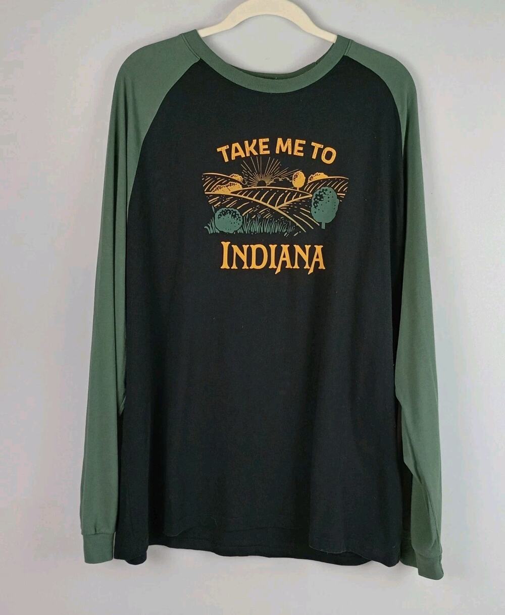 Home Free Mens XL Black Olive Green Gold Indiana Field Long Raglan Sleeve Tshirt